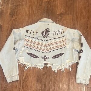 Tribal Design Light Blue Denim Jacket